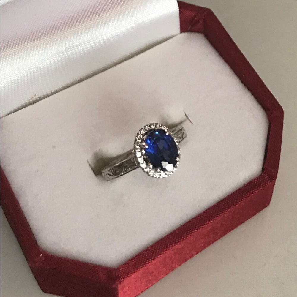 Sterling lab created sapphire ring